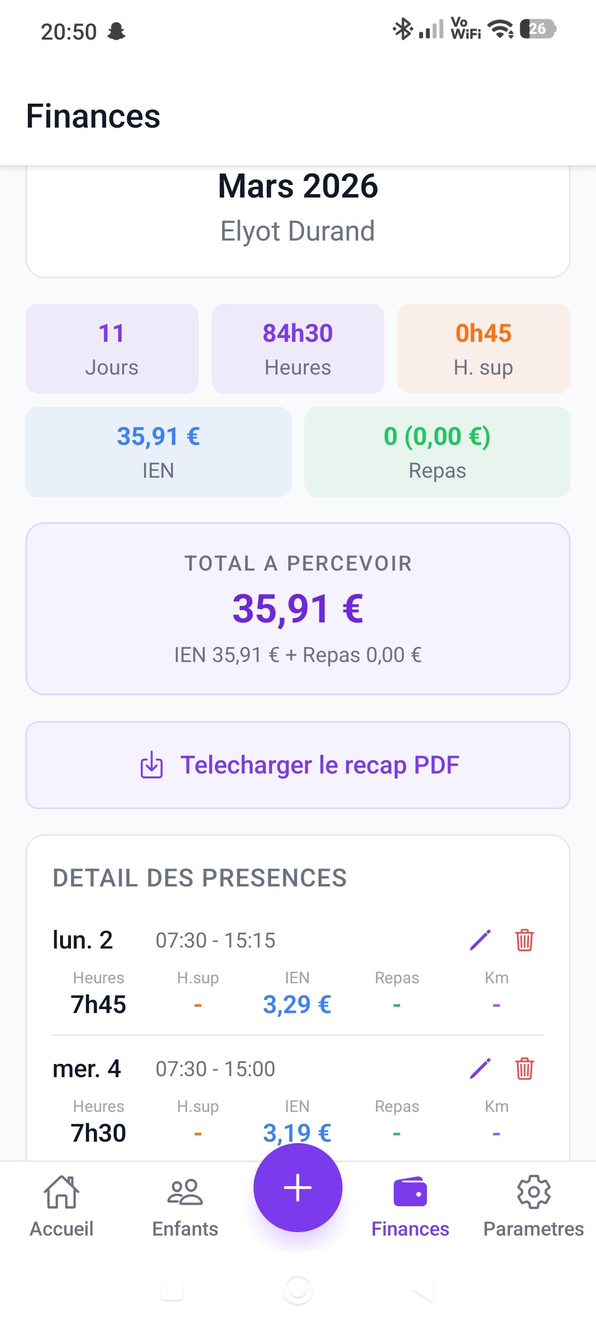 Recapitulatif mensuel